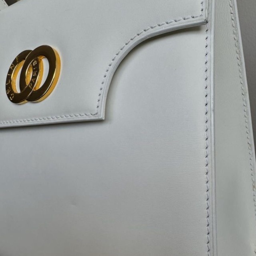 VINTAGE WHITE CELINE BAG AUTHENTIC WHITE/GOLD INTERLOCKING O TOP HANDLE BAG - Picture 10 of 10